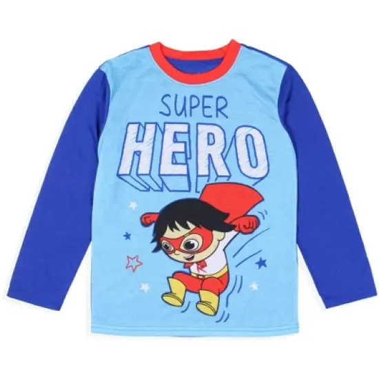 Ryan's World Boys' Super Hero Long Sleeve Shirt Plush Pants Pajama Set image {1}
