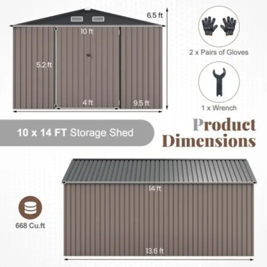 Costway 10 x 14 FT Outdoor Storage Shed with Improved Windproof Metal Structure 4 Vents image {2}
