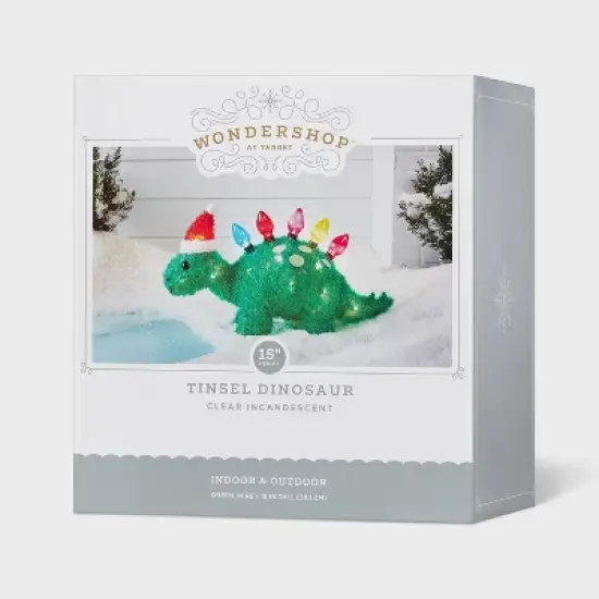 15" Incandescent Tinsel Dinosaur with Santa Hat Christmas Novelty Sculpture Light - Wondershop&trade; image {3}