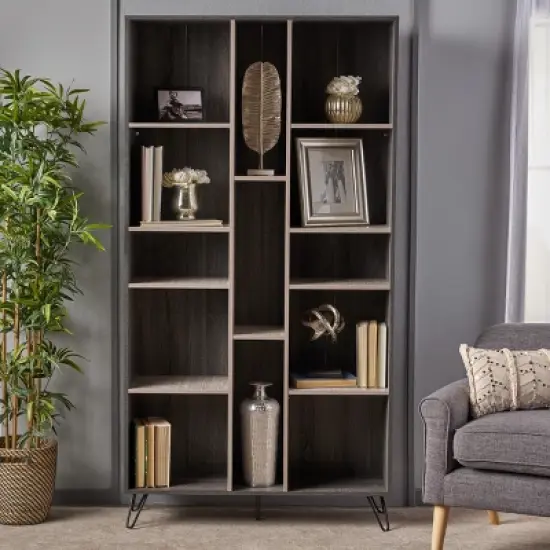 77" Imogen Modern Two-Toned Bookshelf Gray Oak - Christopher Knight Home image {1}