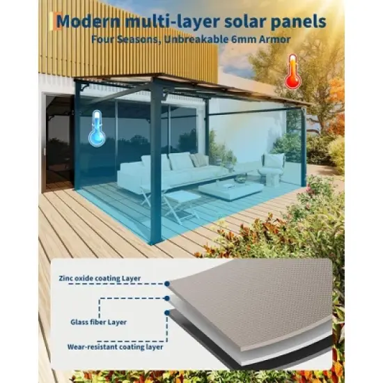 12' x 16' Lean to Hardtop Gazebo, Wall-Mounted Pergola with Polycarbonate Roof, Heavy Duty Aluminum Awnings for Patio, Deck, Porch, Backyard, Garden image {3}