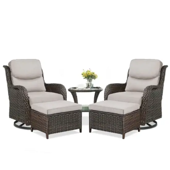 Belord 5 Piece Patio Furniture Set with Swivel Chairs and Ottomans, High Back Deep Seat Cushioned Wicker Swivel Patio Chairs Set of 2 with Ottoman image {2}