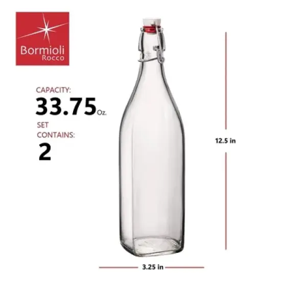 Bormioli Rocco 33.75oz Swing Bottle (Set of 2) - Reusable Glass with Airtight Leakproof Swing Tops, BPA-Free Office Water Bottle image {1}