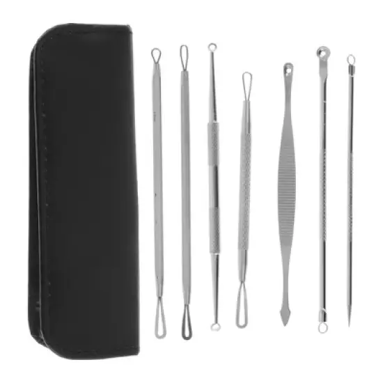 Unique Bargains Skincare Professional Pimple Extractor Tool Kit Silver Tone 1 Set image {6}
