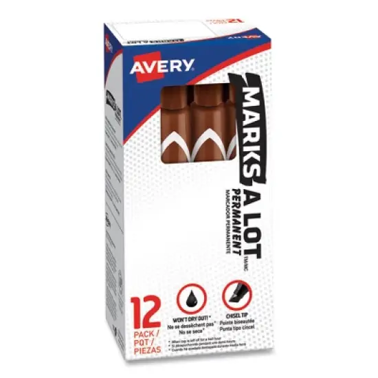 Avery MARKS A LOT Large Desk-Style Permanent Marker, Broad Chisel Tip, Brown, Dozen (8881) image {2}