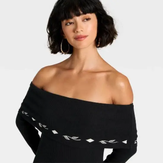 Latino Heritage Month Women's Long Sleeve Off the Shoulder Maxi Bodycon Dress - Black image {3}