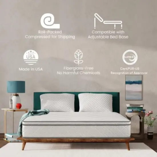 Coolbibila 10 Inch White Memory Foam Gel Bed Mattress and Box Spring,10 Inch Medium Firm Hybrid Mattress in a Box,CertiPUR-US Certified image {7}