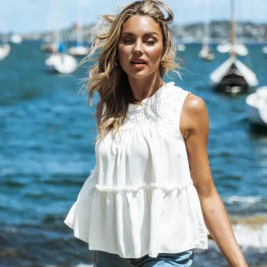 Women's Eyelet Ruffled Tank Top - Cupshe image {2}