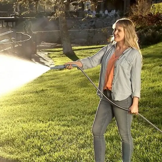 Bernini 25' No-Kink Expandable Metal Garden Hose with New Grip Collar - Gray image {2}