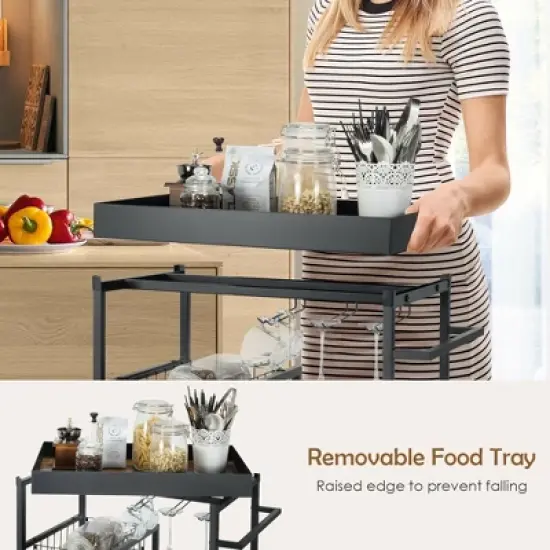 Costway 4-Tier Kitchen Carts  Rolling Serving Trolley Wine Rack Removable Tray Basket image {5}