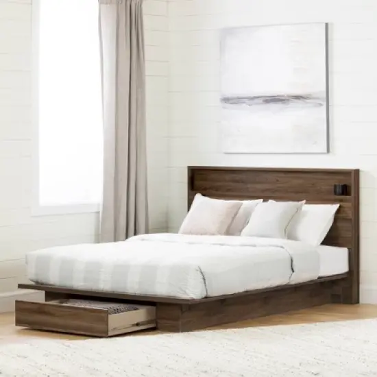 Queen Tao Platform Bed with Drawer Natural Walnut - South Shore image {3}