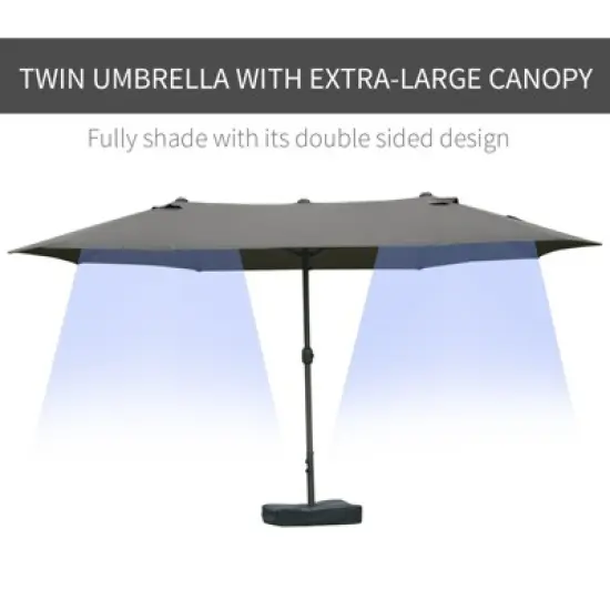 DOMETOUR 15' Steel Rectangular Patio Umbrella w/ Base, Sun Protection & Crank for Deck Pool Patio, Dark Gray image {10}