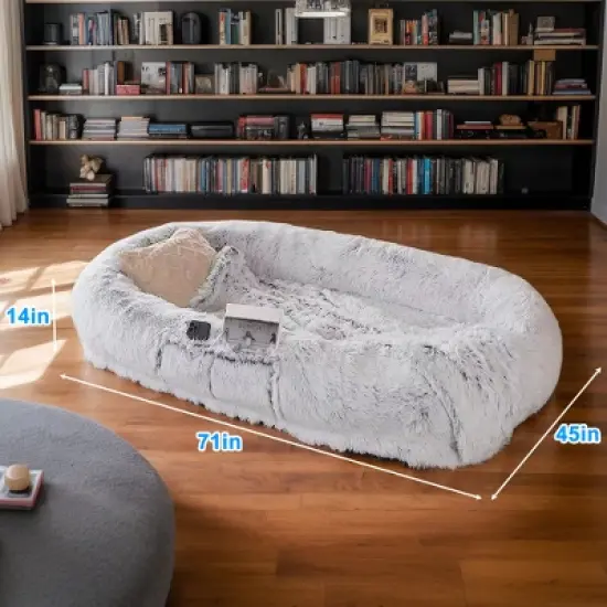 Akoasm 71 in. W Machine-Washable Faux Fur Dog Bed-Gray image {4}