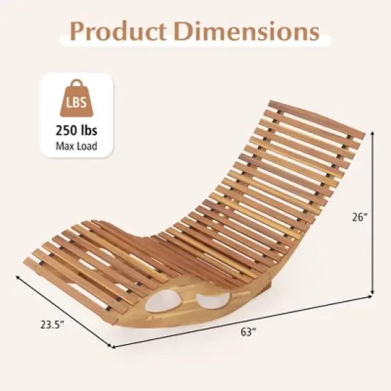 Tangkula 2PCS Outdoor Chaise Lounge Acacia Wood Rocking Sun Lounger with Slatted Backrest and Seat Wooden Rocker Lounge Chair image {8}