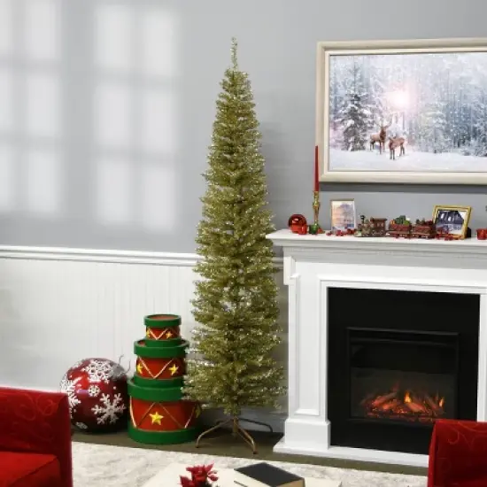 National Tree Company 7' Champagne Tinsel Slim Artificial Christmas Tree image {3}