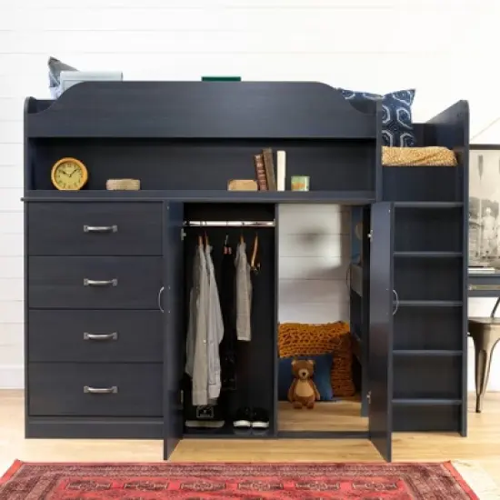 Twin Asten Loft Bed with Desk  Blueberry  - South Shore image {6}