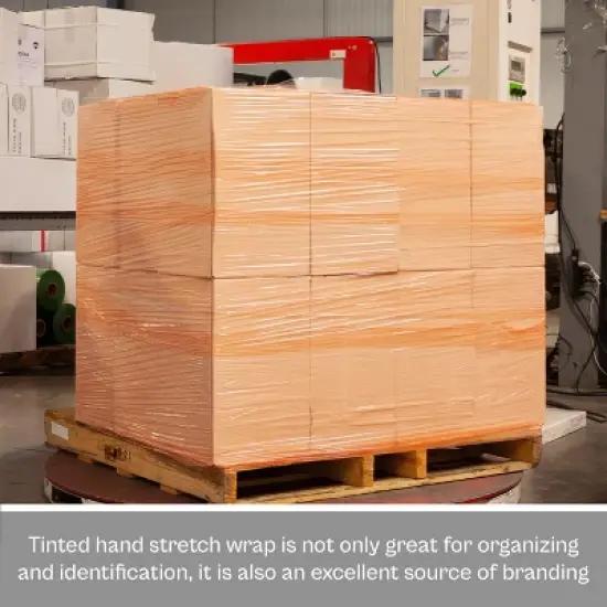 PSBM 4 Rolls, Tinted Orange, 18" x 1500 Ft. 80 Gauge, Cast Hand Pallet Stretch Wrap image {7}