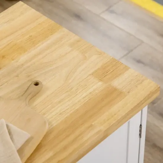 HOMCOM Triple-Cabinet Rolling Kitchen Island on Wheels, Kitchen Cart with Storage Shelf Adjustment, Rolling Utility Cart Wood, Big Drawer, White image {4}