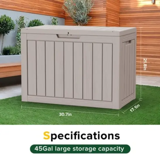 Yardgrace 30/45/80/100 Gallon Weather Resistant Storage and Seating Outdoor Deck Box image {4}