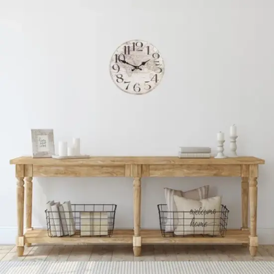 Northlight 12" Ivory and Black Battery Operated Round Wall Clock with World Globe Design image {1}