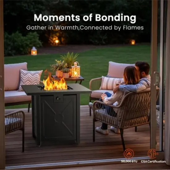 R.W. FLAME 28" 40,000 BTU Square Outdoor Propane Fire Pit Table with Lid & Rain Cover   &ndash; Perfect for Patio, Deck, Garden, and Parties image {1}