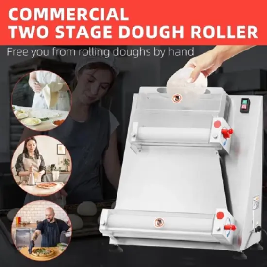 Pizza Dough Roller, Commercial Dough Sheeter - 370W Dual-Roller Electric Stainless Steel, Max 16''  Pasta Maker Compatible image {3}