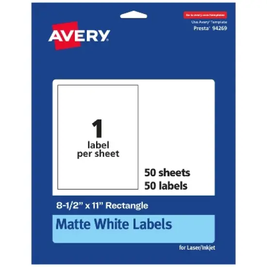 Avery Matte White Rectangle Labels, 8-1/2" x 11" image {6}