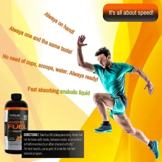 Twinlab Amino Fuel Liquid Orange Rush - Caffeine Free Pre & Post Workout Amino Energy Drink with BCAA & Collagen Peptides - 16 fl oz image {5}
