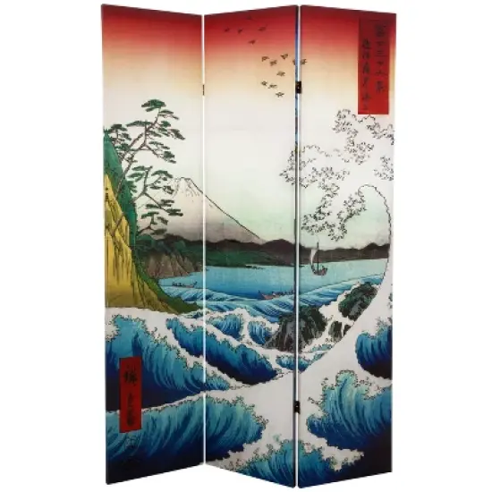 6' Tall Double Sided Hiroshige Room Divider Sea At Satta/Teahouse - Oriental Furniture image {1}