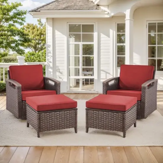 Belord 4 Piece Patio Furniture Set, Dark Brown Hand-Brushed Arms Swivel Glider Patio Chairs Set of 2 with Ottomans image {12}