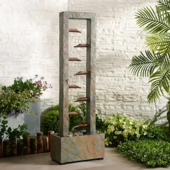 Zigzag Zen 47 3/4" High Large Modern Outdoor Decor Slate and Copper Floor Fountain Cascading Outside Garden Patio Yard Backyard image {1}