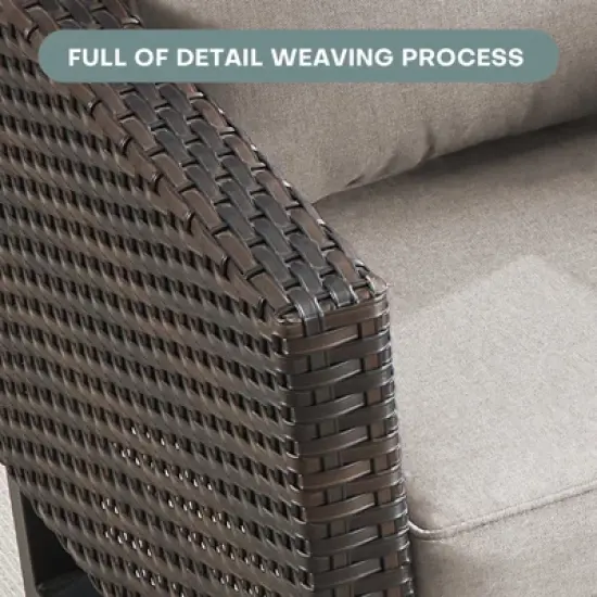 POCASSY 6 Pieces Patio Furniture Set, Steel Frame Brown Wicker Outdoor Furniture with 3-Seater Sofa Swivel Patio Chair Coffee Table and Ottoman image {3}