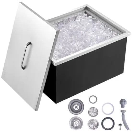 VEVOR Drop in Ice Chest, 20"L x 14"W x 12"H Stainless Steel Ice Cooler, Commercial Ice Bin with Cover, 40 qt Outdoor Kitchen Ice Bar image {8}