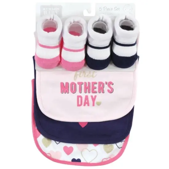 Hudson Baby Infant Girl Cotton Bib and Sock Set, Girl Mothers Fathers Day, One Size image {1}