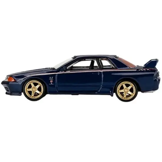 Nissan Skyline GT-R (R32) Nismo S-Tune RHD Dark Blue Met. w/Stripes Ltd Ed 1/64 Diecast Model Car by True Scale Miniatures image {1}