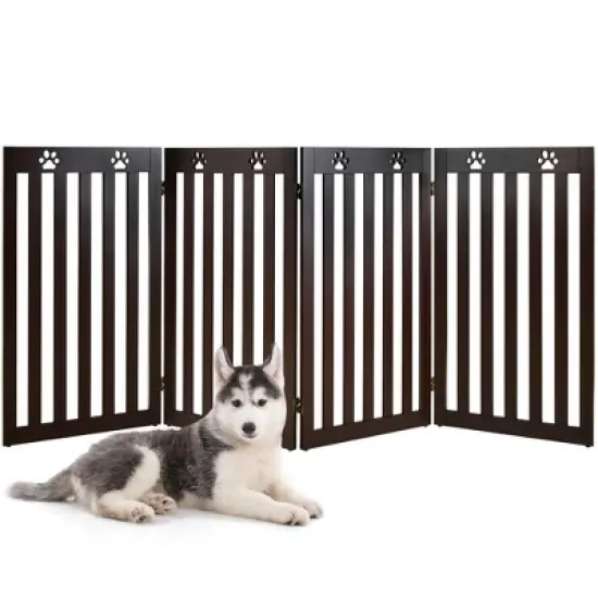 Costway 36'' Folding Wooden Freestanding Pet Gate Dog Gate W/360&deg; Hinge White/Espresso image {10}