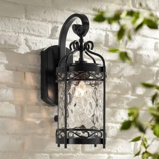 John Timberland Paseo Outdoor Vintage Wall Light Fixture Matte Black 19" Clear Hammered Glass for Post Exterior Barn Deck House Porch Yard Posts Patio image {6}