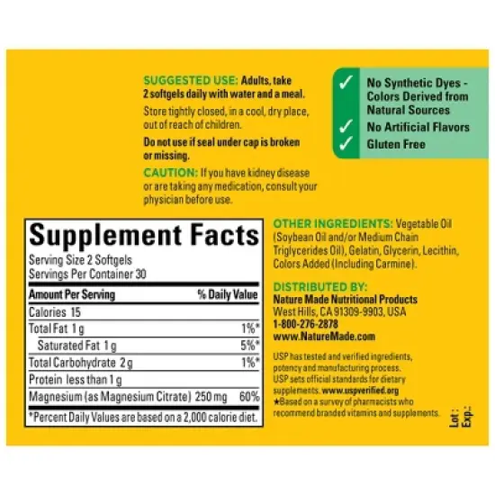 Nature Made Magnesium Citrate 250mg Muscle, Nerve, Bone & Heart Support Supplement image {2}