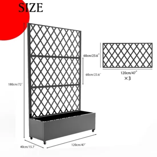 Privacy Screen with Planter Box, 72" H x 47" W Outdoor Privacy Screens and 3-Panels, Garden Decorative Planter Box with Trellis image {7}