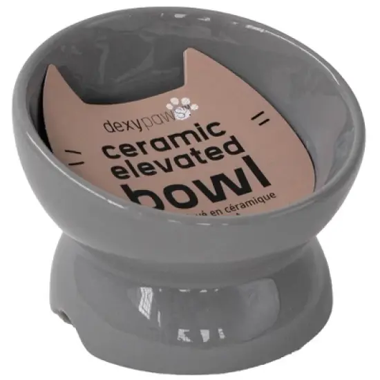 Dexypaws: Elevated Ceramic Cat Bowl, Grey, 7oz, Pet Feeding Dish image {6}