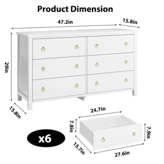6 Dresser for Bedroom, 47.2" Wide Dresser, Modern Wide Drawer Dresser with Storage, Wooden Closet Dressers Chest of Drawers image {1}