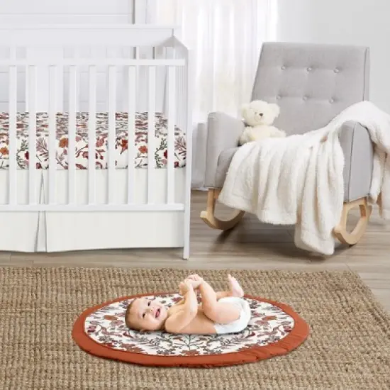 Sweet Jojo Designs Girl Baby Tummy Time Playmat Boho Floral Wildflower Orange and Ivory image {1}
