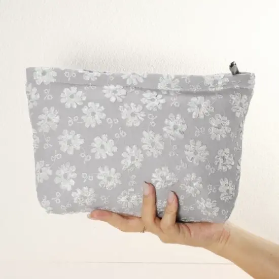 Unique Bargains Portable Canvas Large Capacity Zipper Floral Makeup Bag 1 Pc image {3}