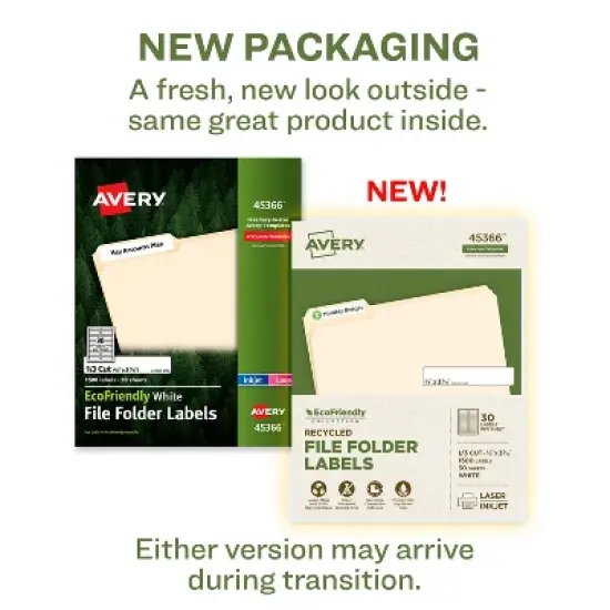 Avery EcoFriendly Recycled File Folder Labels, 2/3" x 3-7/16", White, Permanent Label Adhesive, 1,500 Printable Labels (45366) image {1}