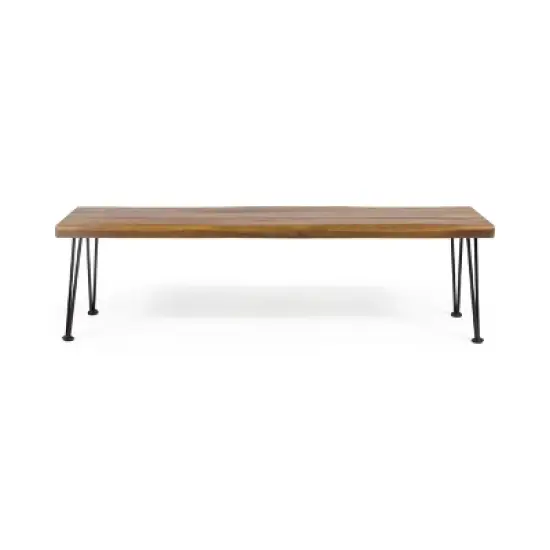 GDFStudio Avy Outdoor Industrial 62" Acacia Wood Bench with Hairpin Legs, Teak image {1}
