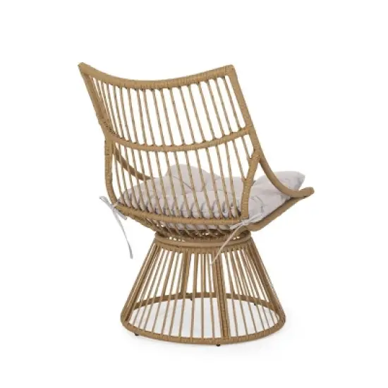 Boho Wicker Barrel Chair with Cushion,High Back Rattan Lounge Chair for Indoor Outdoor Use on Papasan Base-Maison Boucle image {5}