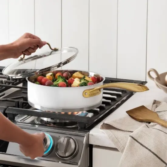 Cuisinart Classic 8pc Stainless Steel Cookware Set with Brushed Gold Handles Matte White: Induction & Oven Safe Pans image {7}