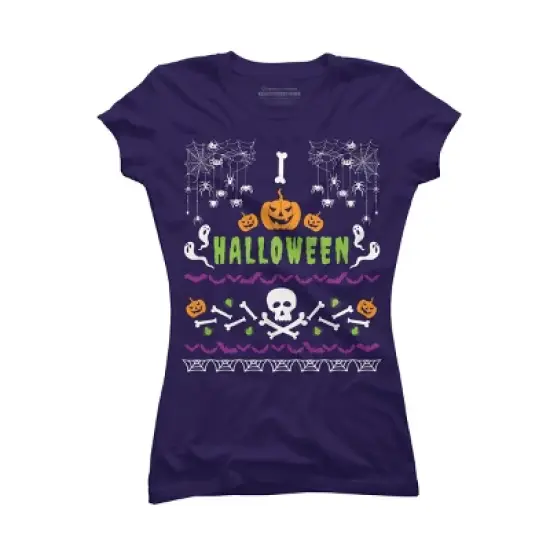 Junior's Design By Humans Halloween Lover Ugly Sweater By machmigo T-Shirt image {7}
