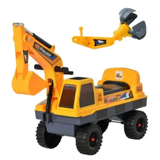 Qaba No Power Construction Ride On Toy Construction Truck, Multi-functional Excavator Digger with Workable Digging Bucket, Yellow image {3}