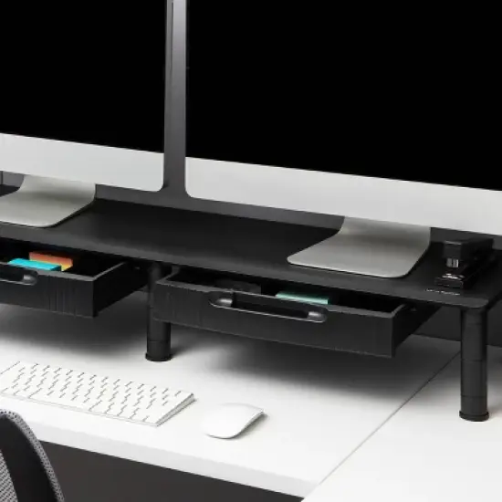 Mind Reader Large Dual Monitor Stand with Storage Riser Black image {6}